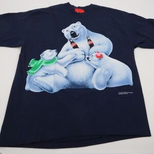 Coke Graphic T-Shirt Mens XL Navy Blue Vintage‎ 1995 Polar Bears Single Stitch